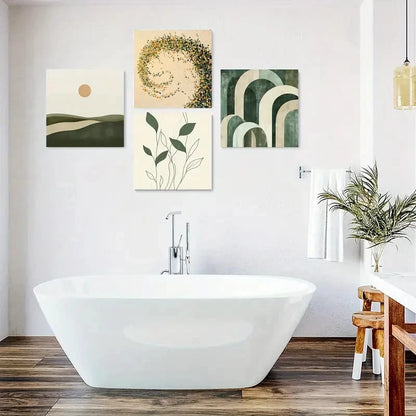 4pcs Floral & Landscape Ink Posters  Wall Art Canvas Framed