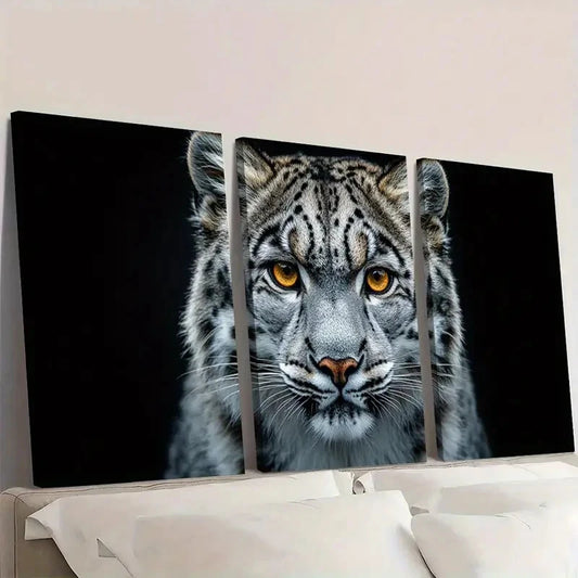 3pcs Snow Leopard Wildlife Animal Wall Art Set Canvas Framed 60x90cm - High Quality Print 100% Australian Made Wall Canvas Ready to Hang