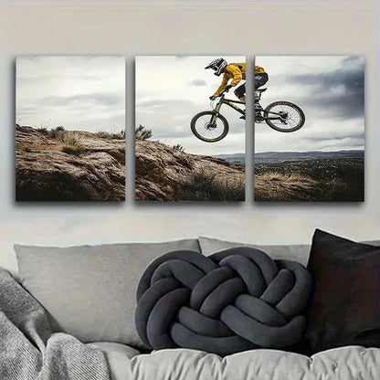 3pcs Extreme Mountain Biking Wall Art Set Canvas Unframed - High Quality Print 100% Australian Made Wall Canvas