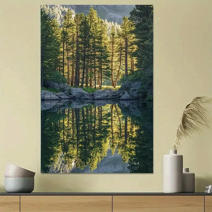 Pine Forest Lake Reflection Nature Landscape Poster 40x60cm Metal Print Ready to Hang