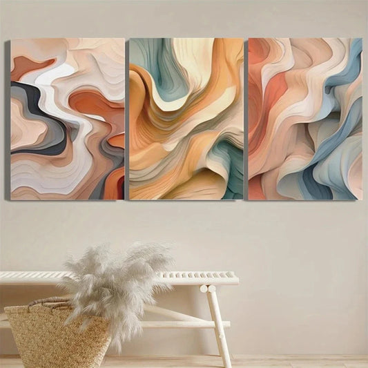 3pcs Abstract Colorful Wavy Lines Metal Print Ready to Hang Art