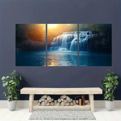 3pcs Waterfall Art Nature Art Prints Metal Print Ready to Hang Art