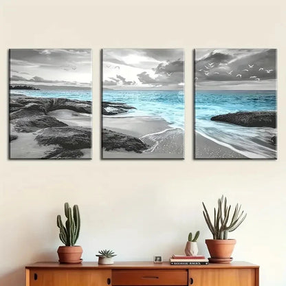 3pcs Ocean Beach Sea Reef Seagull Perfect Wall Art Set Canvas Framed 40x60cm - High Quality Print 100% Australian Made Wall Canvas Ready to Hang