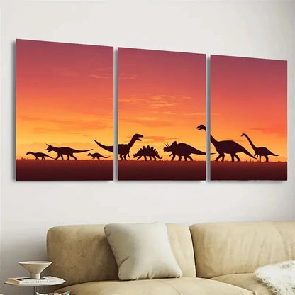3pcs Dinosaur Silhouettes T Rex Triceratops Art Wall Art Set Canvas Framed 50x70cm - High Quality Print 100% Australian Made Wall Canvas Ready to Hang