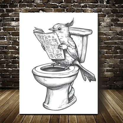 Hand Drawn Bird Reading Newspaper Painting 40x60cm Metal Print Ready to Hang