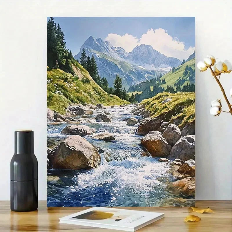 Beautiful Painting Of a Flowing Stream in Kitzbühel 40x60cm Metal Print Ready to Hang