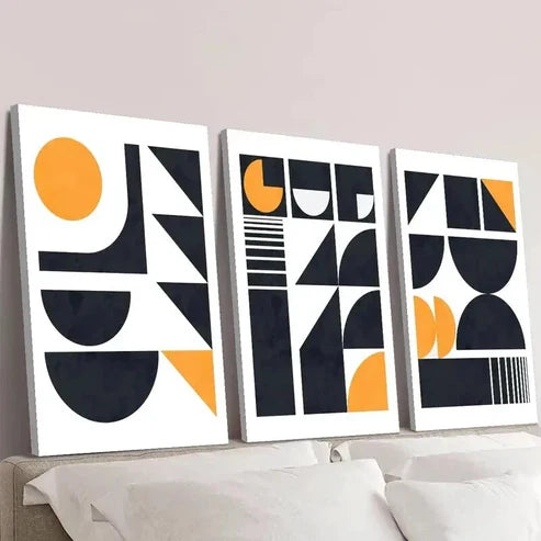 3pcs Abstract Black Gold Geometric Shape Wall Art Canvas Unframed - High Quality Print 100% Australian Made Wall Canvas