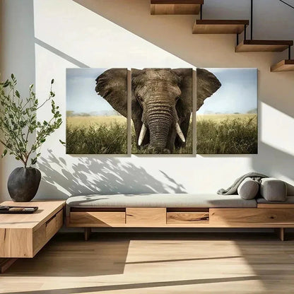 3pcs Elephant African Savanna Decoration Wall Art Set Canvas Framed 40x60cm - High Quality Print 100% Australian Made Wall Canvas Ready to Hang