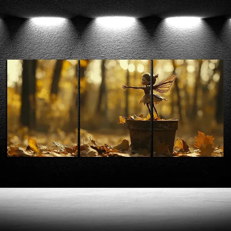 3pcs The Leaf Girl Dancing Forest Metal Print Ready to Hang Art