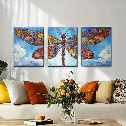 3pcs Vibrant Dragonfly Colorful Abstract Perfect Wall Art Set Canvas Framed 40x60cm - High Quality Print 100% Australian Made Wall Canvas Ready to Hang