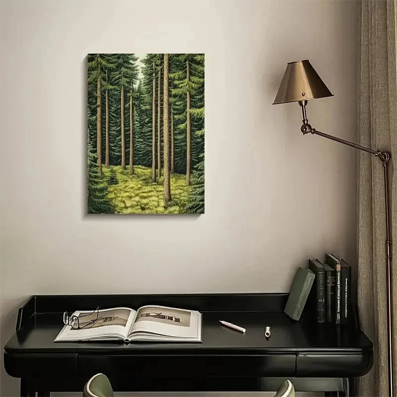 Vibrant Pine Forest Scene with Lush Green Trees 40x60cm Metal Print Ready to Hang
