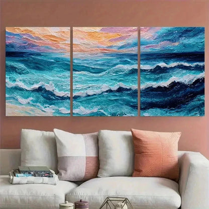 3pcs Abstract Textured Sea Landscape Perfect Wall Art Set Canvas Framed 60x90cm - High Quality Print 100% Australian Made Wall Canvas Ready to Hang