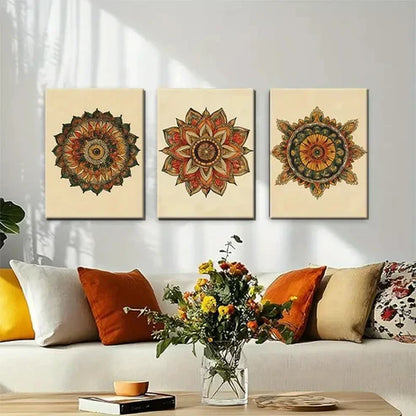 3pcs Mandala Floral Vibrant Style Perfect Wall Art Canvas Unframed - High Quality Print 100% Australian Made Wall Canvas