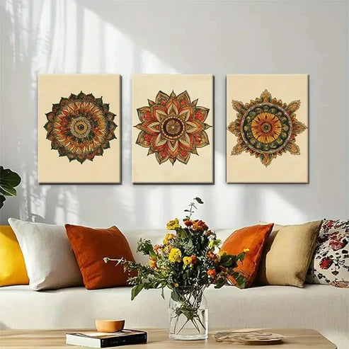 3pcs Mandala Floral Vibrant Style Perfect Wall Art Canvas Unframed - High Quality Print 100% Australian Made Wall Canvas