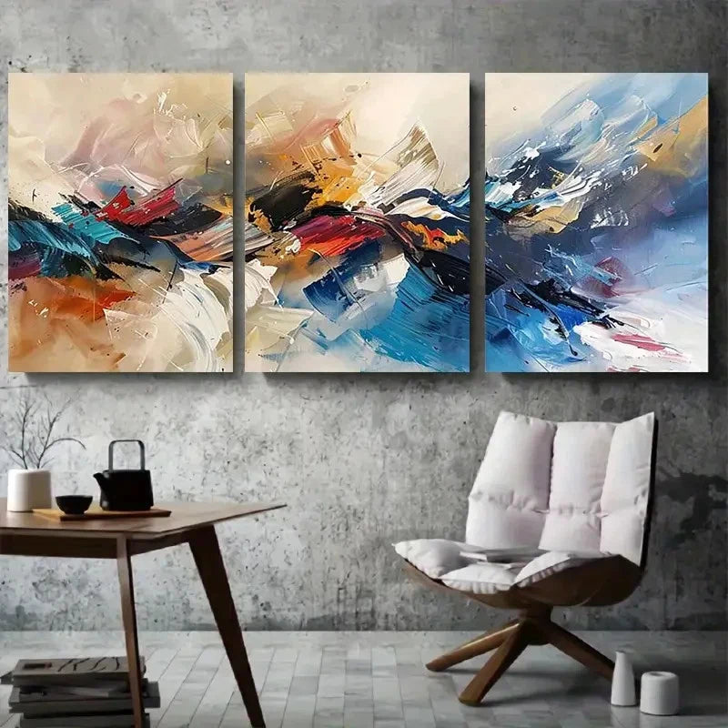 3pcs Abstract Vibrant Colorful Modern Metal Print Ready to Hang Art