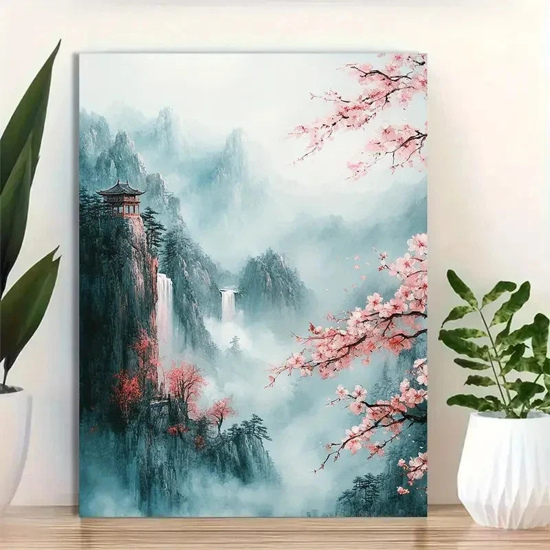 Beautiful Mountain Mist Watercolor Painting 40x60cm Metal Print Ready to Hang