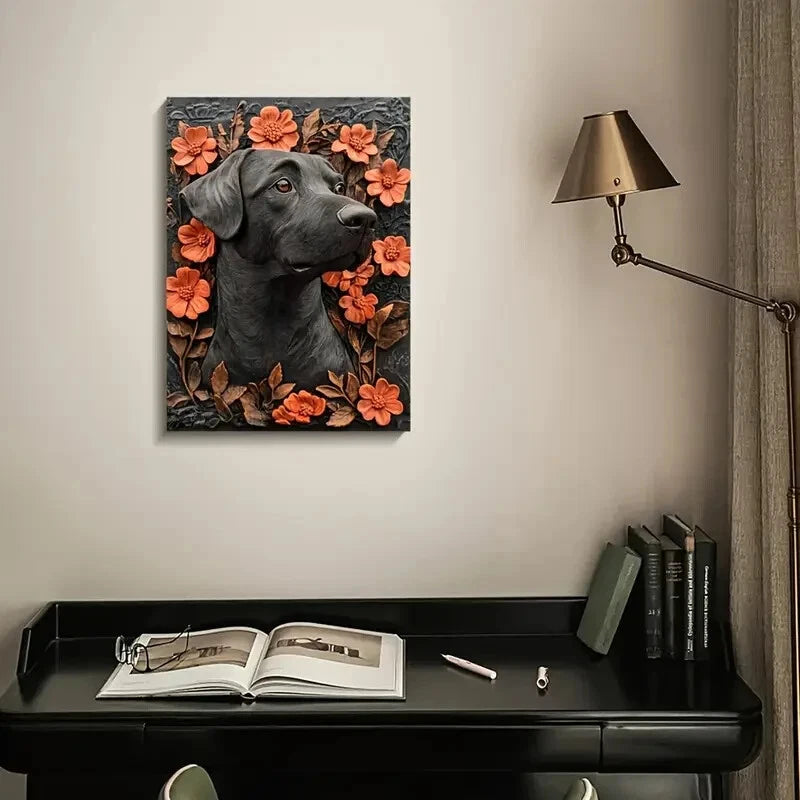 Featuring a Black Lab Surrounded by Heart Painting  40x60cm Metal Print Ready to Hang