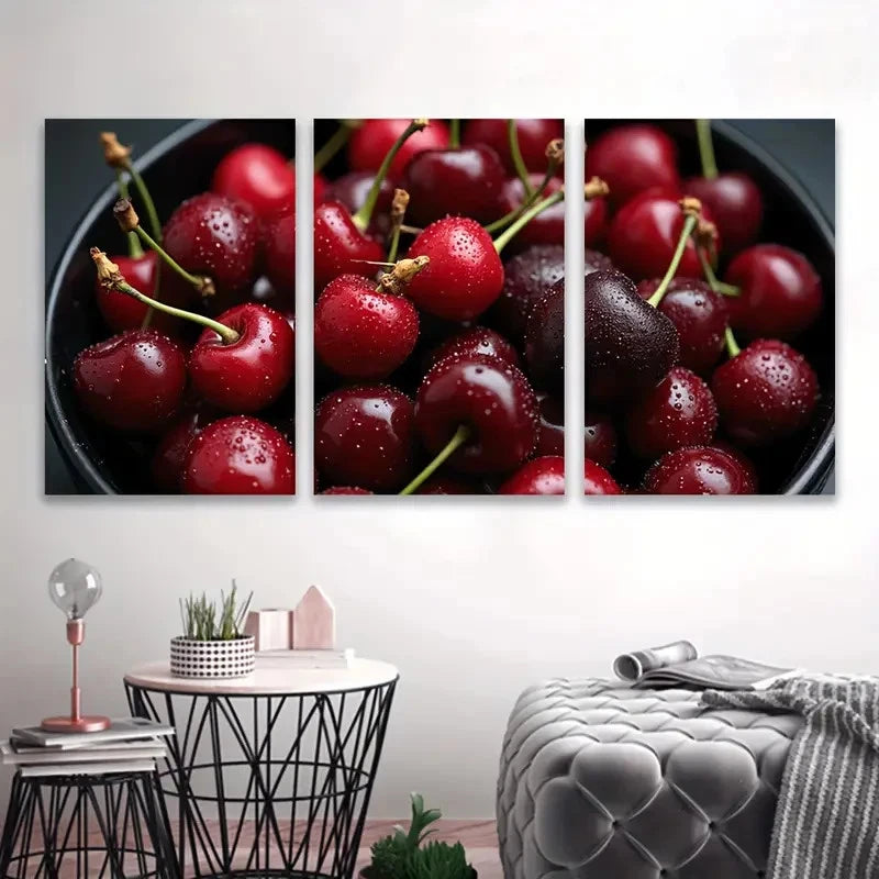 3pcs Fruits Delicious Cherry Bliss I Wall Art Set Canvas Framed 50x70cm - High Quality Print 100% Australian Made Wall Canvas Ready to Hang