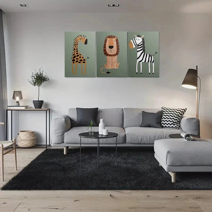 3pcs Adorable Cartoon Animal Giraffe Lion Zebra Metal Print Ready to Hang Art