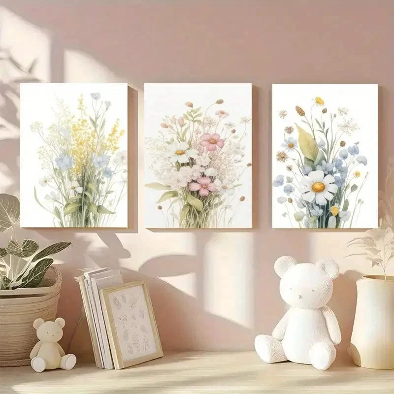 3pcs Wildflower Botanical Decor Metal Print Ready to Hang Art