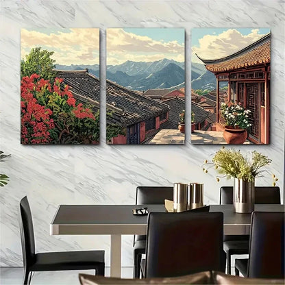 3pcs Naxi Embroidery Decor Terracotta Poster Metal Print Ready to Hang Art
