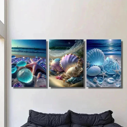 3pcs Starfish & Seashells Beach Scene  Wall Art Set Canvas Unframed - High Quality Print 100% Australian Made Wall Canvas