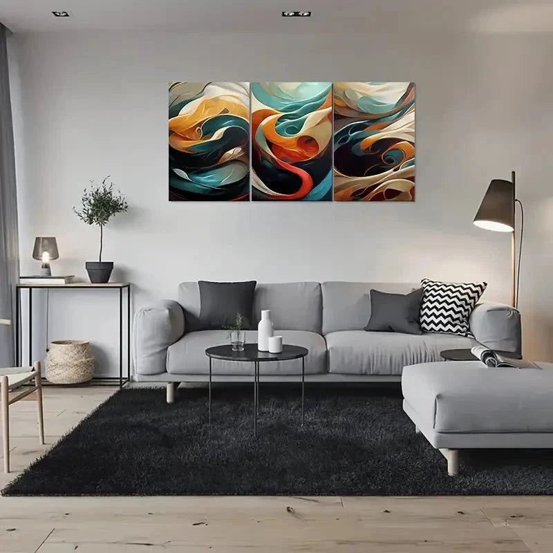 3pcs Modern Abstract Painting Blue Gold Metal Print Ready to Hang Art