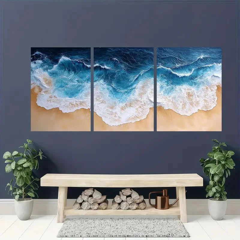 3pcs Panoramic Ocean Beach Sea Wall Art Set Canvas Framed 40x60cm - High Quality Print 100% Australian Made Wall Canvas Ready to Hang