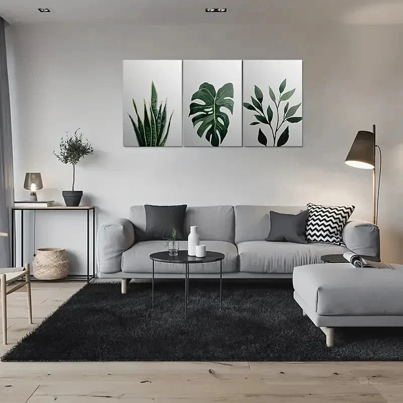 3pcs Green Leaf Tropical Themed Metal Print Ready to Hang Art