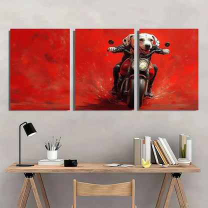 3pcs Whimsical Dalmatian on Scooter Metal Print Ready to Hang Art