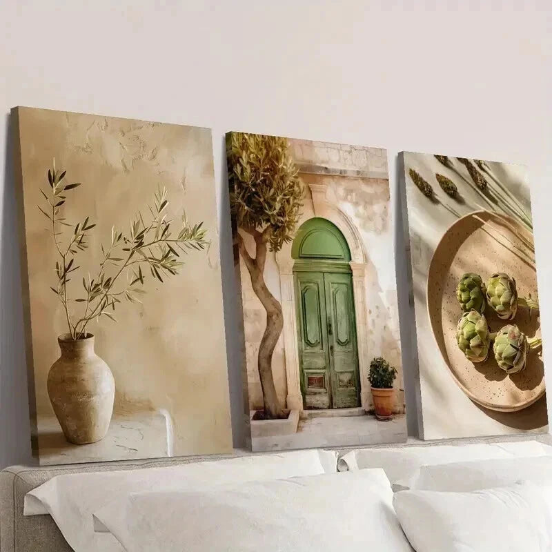 3pcs Italian Vintage Olive Tree & Vase Wall Art Set Canvas Framed 40x60cm - High Quality Print 100% Australian Made Wall Canvas Ready to Hang