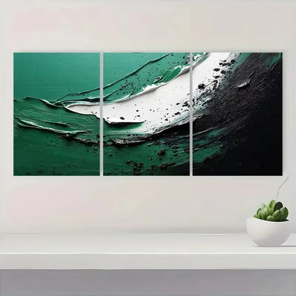 3pcs Green & White Abstract Painting  Wall Art Set Canvas Framed 60x90cm - High Quality Print 100% Australian Made Wall Canvas Ready to Hang