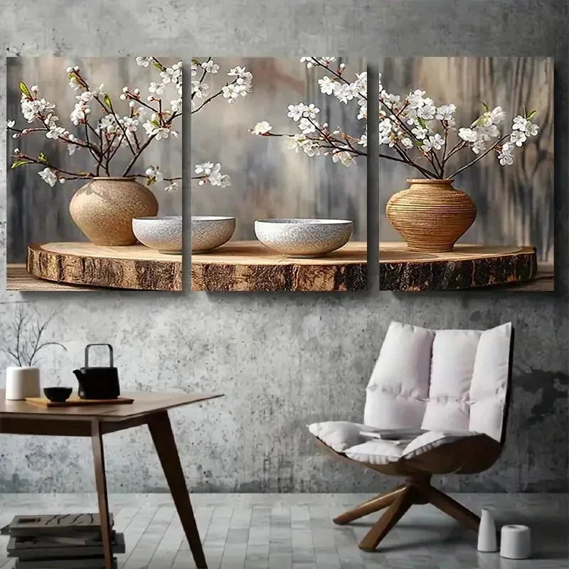 3pcs Vibrant Pink Sakura Flowers Metal Print Ready to Hang Art