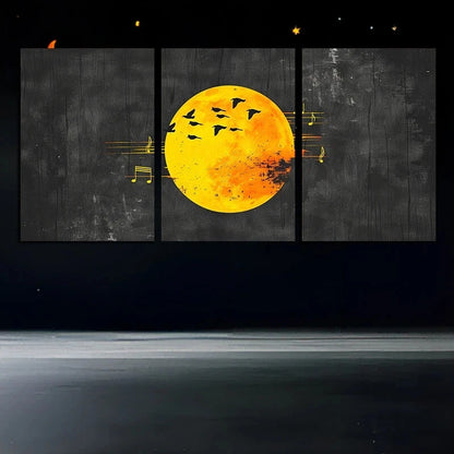 3pcs Stunning Yellow Moon Flying Birds Metal Print Ready to Hang Art