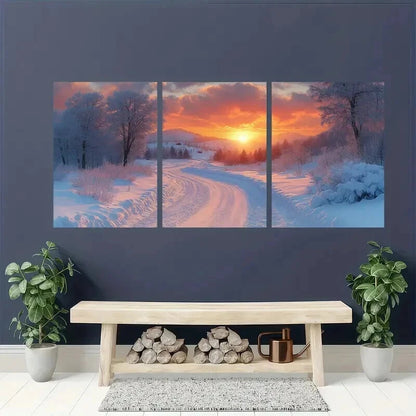 3pcs Sunset Winter Cowboy Trail Landscape Wall Art Set Canvas Framed 40x60cm - High Quality Print 100% Australian Made Wall Canvas Ready to Hang