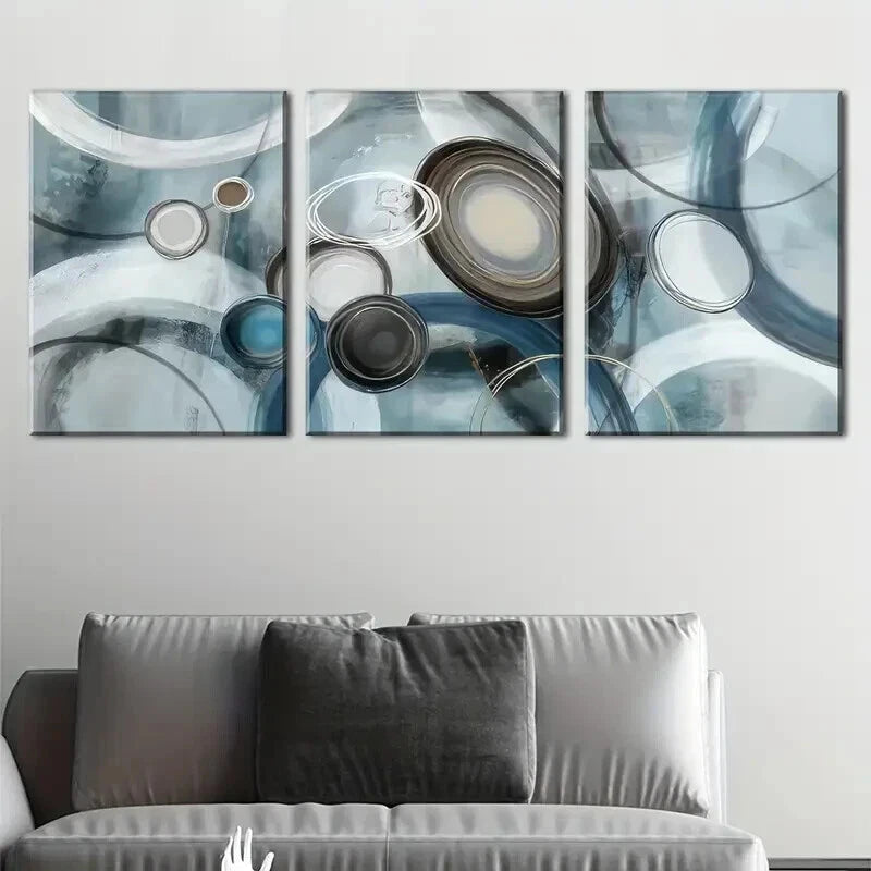 3pcs Abstract Lines and Circles in Teal Green Wall Art Set Canvas Framed 40x60cm - High Quality Print 100% Australian Made Wall Canvas Ready to Hang