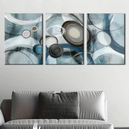 3pcs Abstract Lines and Circles in Teal Green Wall Art Set Canvas Framed 40x60cm - High Quality Print 100% Australian Made Wall Canvas Ready to Hang