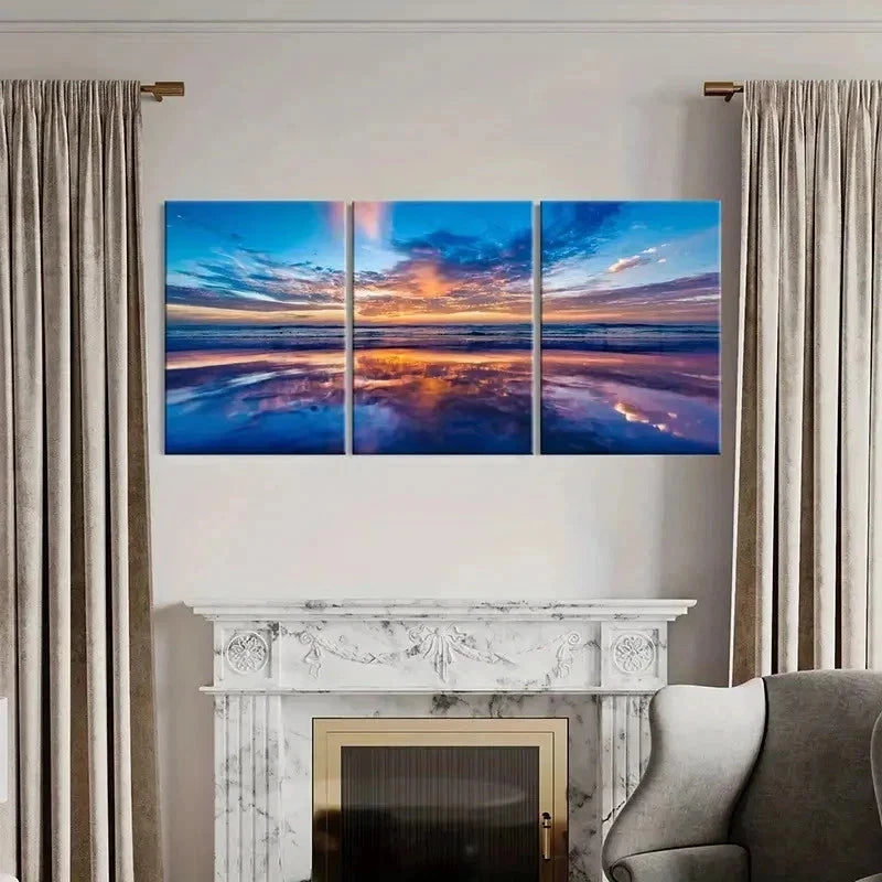 3pcs Sea Ocean Sunrise Coastline Modern Wall Art Set Canvas Framed 40x60cm - High Quality Print 100% Australian Made Wall Canvas Ready to Hang