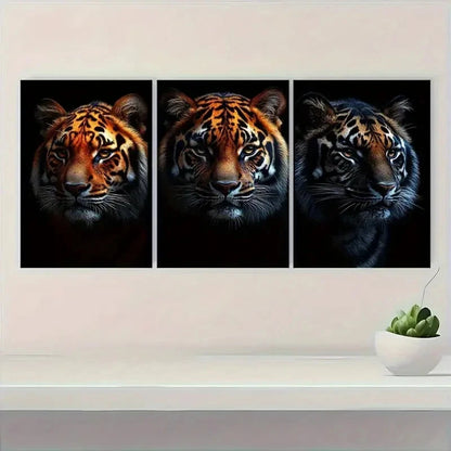 3pcs Elegant Animal Themed Tiger Metal Print Ready to Hang Art