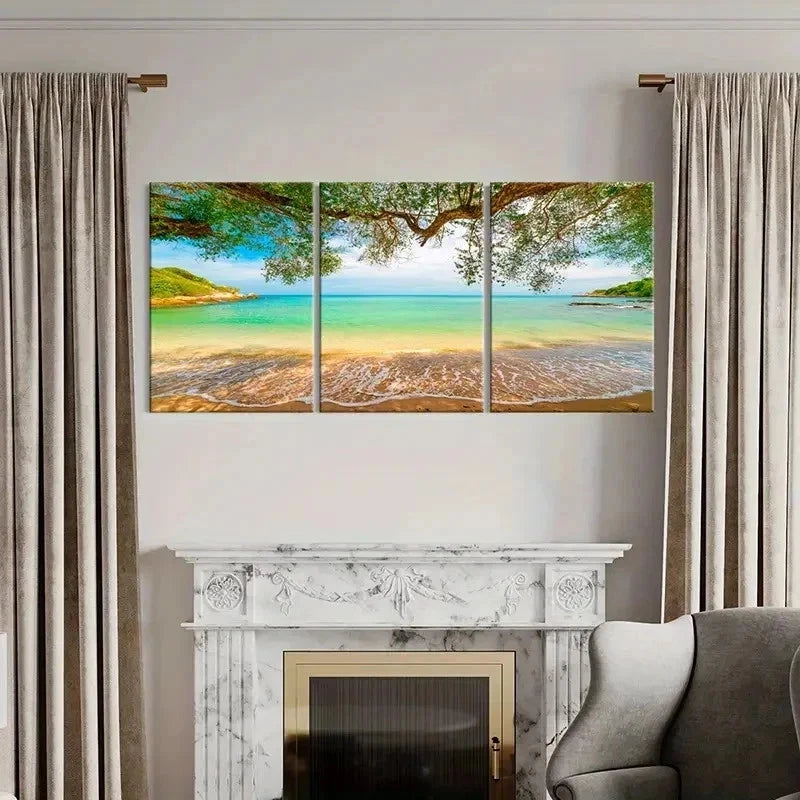 3pcs Sunshine Seaside Beach Sea Landscape Wall Art Set Canvas Framed 50x70cm - High Quality Print 100% Australian Made Wall Canvas Ready to Hang