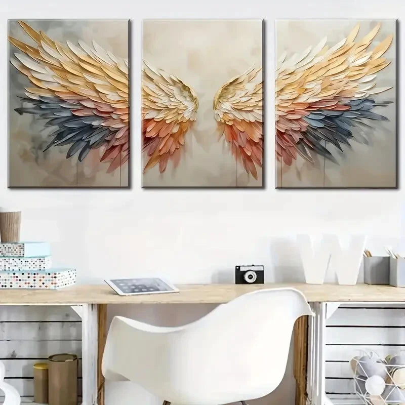 3pcs Fashion Angel Wings Colorful Perfect Wall Art Set Canvas Framed 40x60cm - High Quality Print 100% Australian Made Wall Canvas Ready to Hang