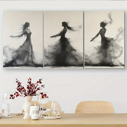 3pcs Flowing Black and White Figures Perfect Wall Art Set Canvas Framed 40x60cm - High Quality Print 100% Australian Made Wall Canvas Ready to Hang