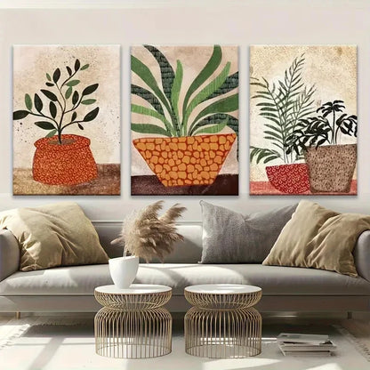 3pcs Bohemian Green Abstract Bonsai Metal Print Ready to Hang Art