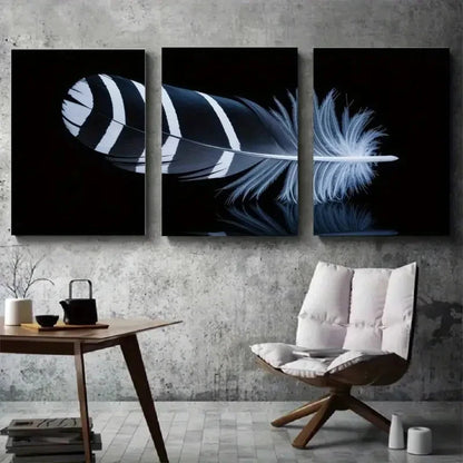 3pcs Minimalist Black & White Feather Design Metal Print Ready to Hang Art