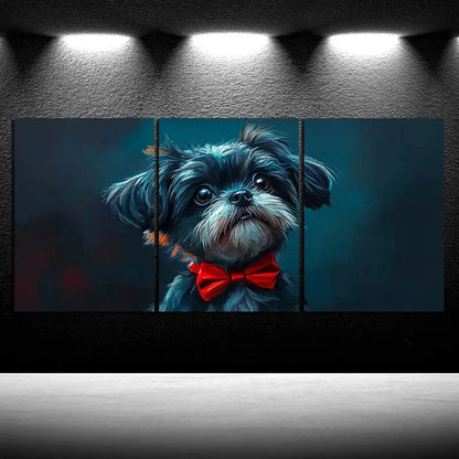 3pcs A Dog Wearing a Red Bow Tie Metal Print Ready to Hang Art