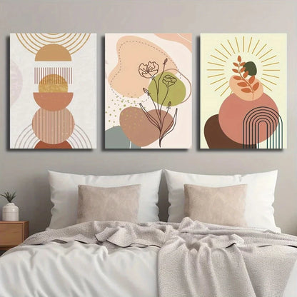3pcs Geometric Abstract Botanical Floral Metal Print Ready to Hang Art