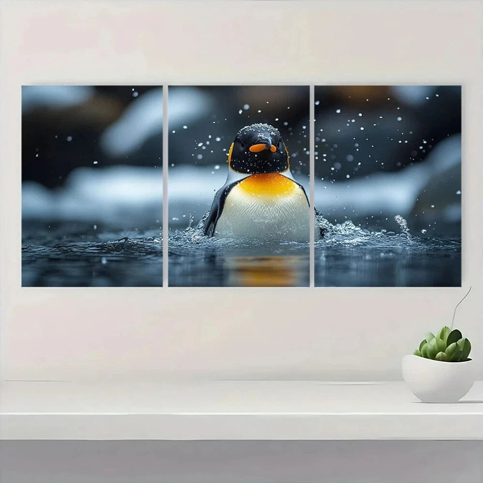3pcs Penguin Bath Modern Retro Style Metal Print Ready to Hang Art