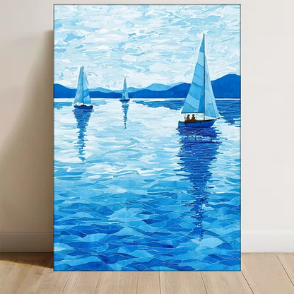 Manga Style Sailboat Lake Abstract Coastal 60x90cm Metal Print Ready to Hang