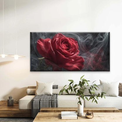 Red Rose & Smoke Floral Wall Art Canvas Office Home Room Framed 120x60cm
