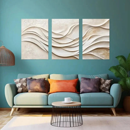 3pcs Minimalist White and Beige Abstract Perfect Wall Art Set Canvas Framed 40x60cm - High Quality Print 100% Australian Made Wall Canvas Ready to Hang